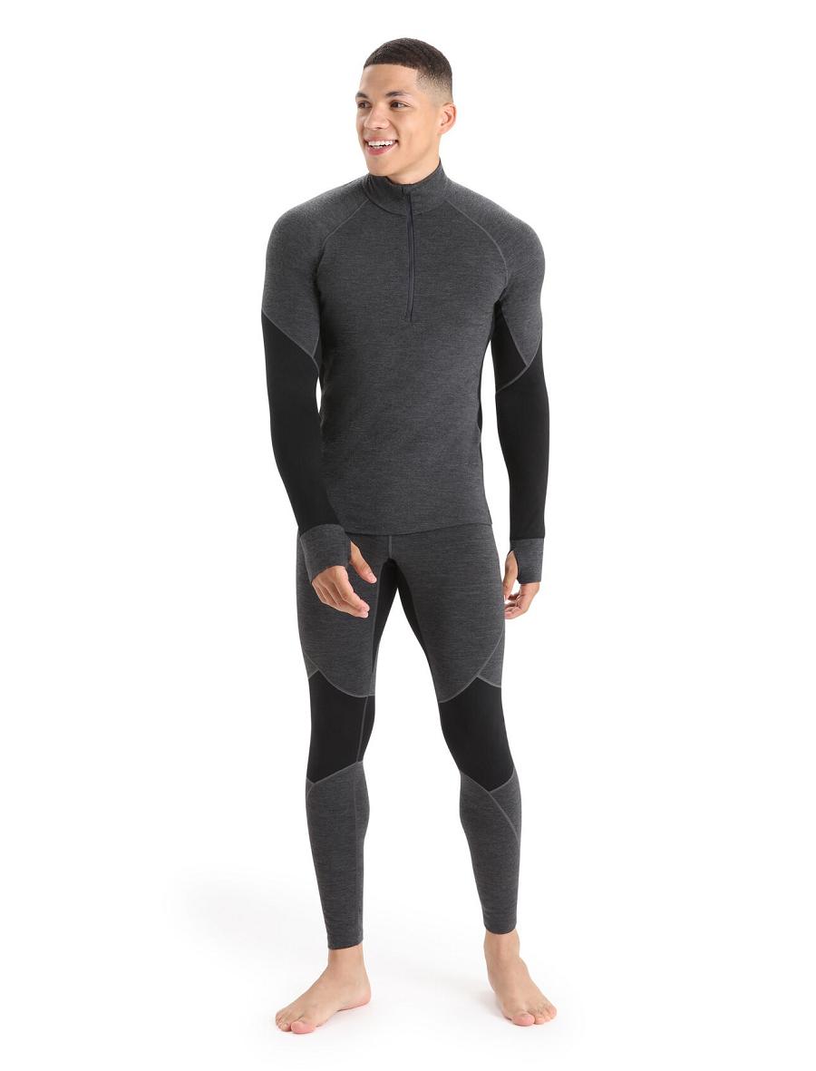 Men's Icebreaker BodyfitZone™ Merino 260 Zone Thermal Leggings Base Layers Jet Heather / Black | CA 1554CTVE